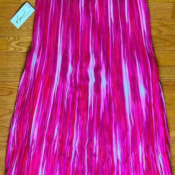 Kim Rogers Skirt Stripe Pattern Micro-Pleated Midi Fuchsia Pink White Orange - Picture 8 of 10